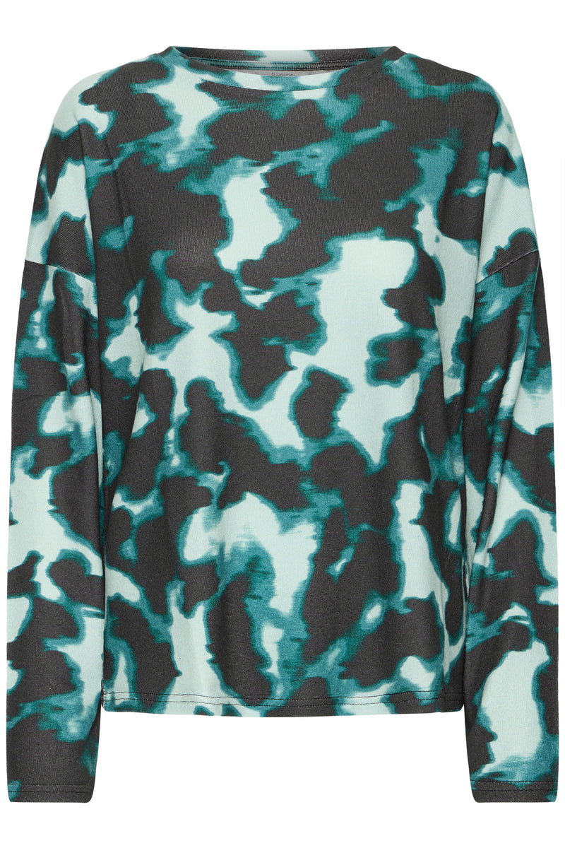 B.Young ByPieta Blurry Green Abstract Printed Knitted Pullover