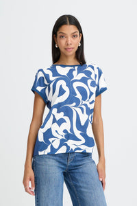 B.Young ByPanya Medieval Blue Swirl Print Silky Front T-Shirt