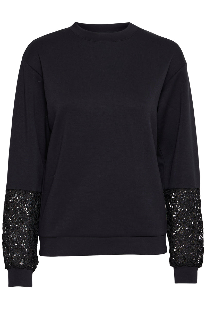 B.Young ByPusti Black Modal Sweatshirt with Lace Sleeves, 20816659