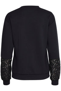 B.Young ByPusti Black Modal Sweatshirt with Lace Sleeves, 20816659