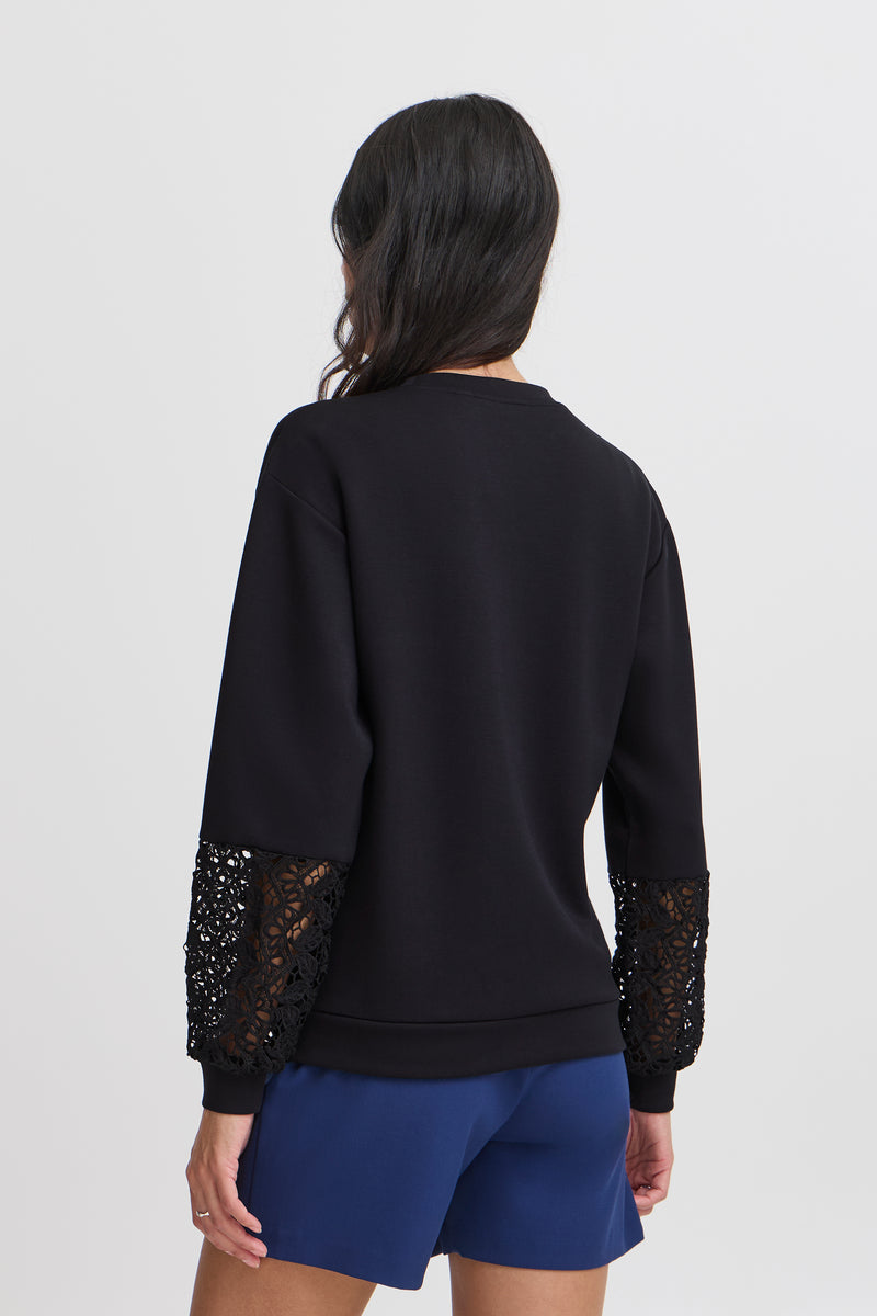 B.Young ByPusti Black Modal Sweatshirt with Lace Sleeves, 20816659