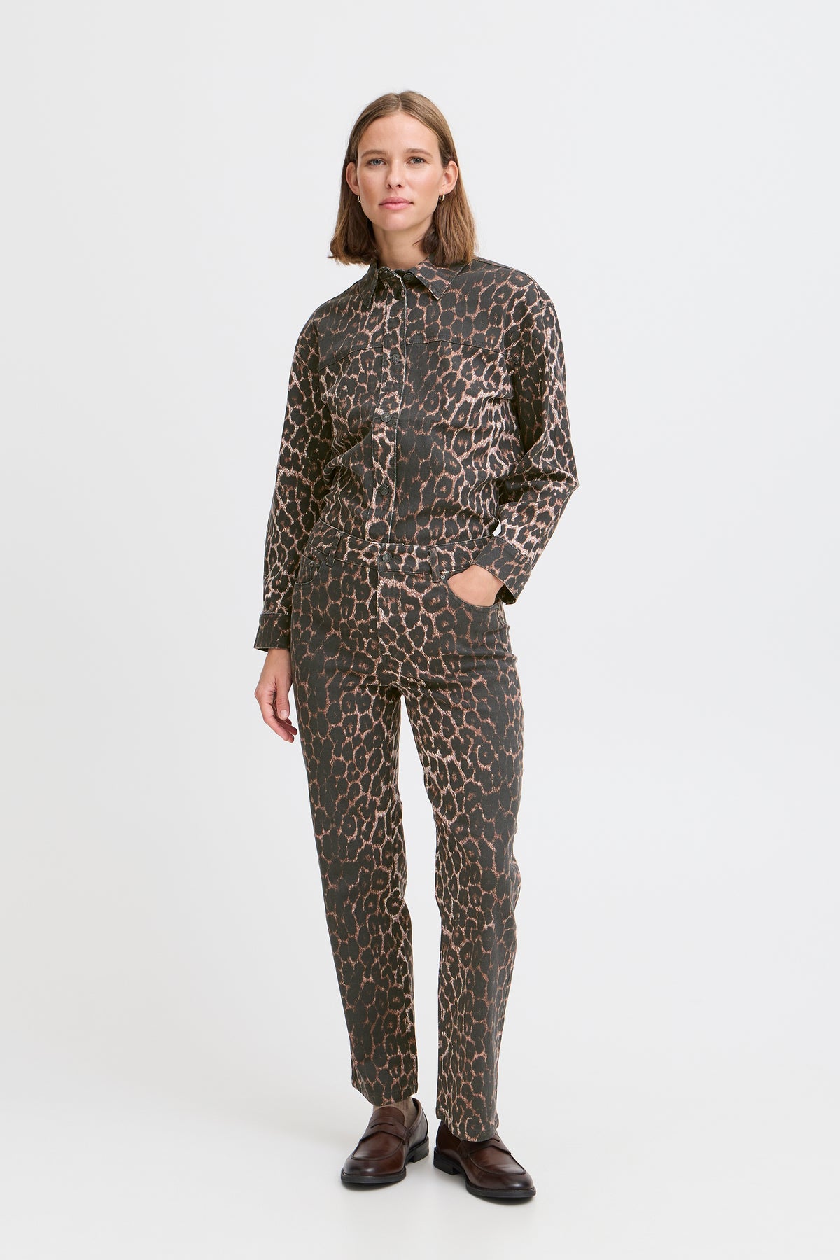 B.Young ByKenna Highwaisted Leopard Straight Leg Ankle Length Jeans, 20817019