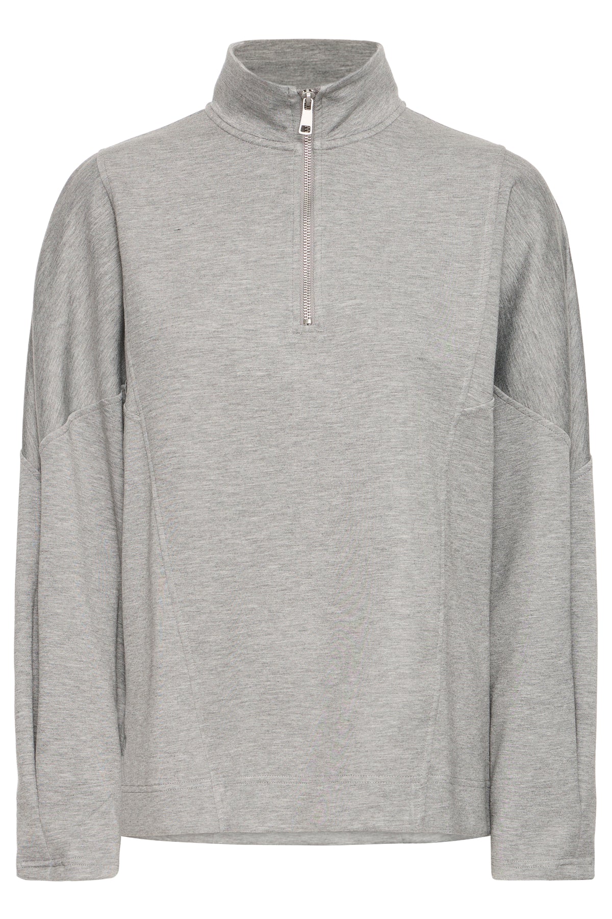 B.Young ByPusti Mid Grey Melange Modal Oversized Half Zip Sweatshirt