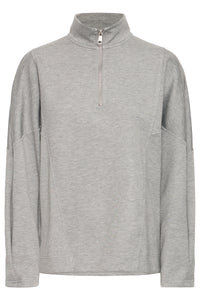 B.Young ByPusti Mid Grey Melange Modal Oversized Half Zip Sweatshirt