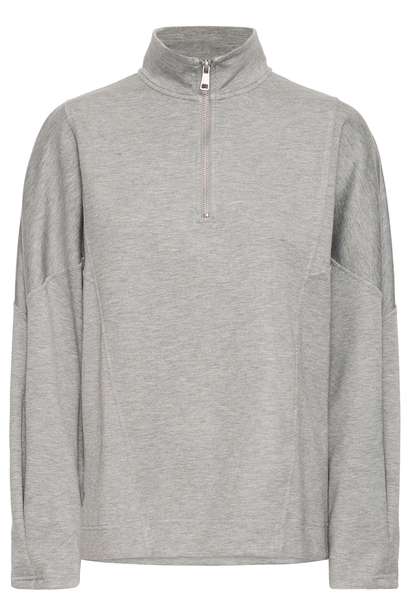 B.Young ByPusti Mid Grey Melange Modal Oversized Half Zip Sweatshirt