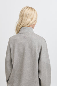 B.Young ByPusti Mid Grey Melange Modal Oversized Half Zip Sweatshirt