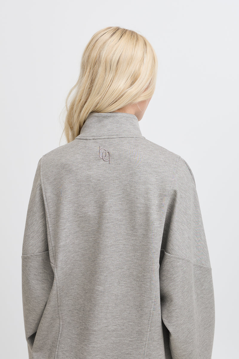 B.Young ByPusti Mid Grey Melange Modal Oversized Half Zip Sweatshirt