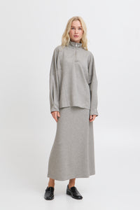 B.Young ByPusti Mid Grey Melange Modal Oversized Half Zip Sweatshirt