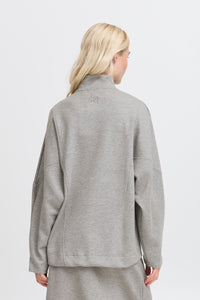 B.Young ByPusti Mid Grey Melange Modal Oversized Half Zip Sweatshirt