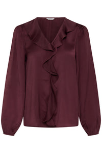 B.Young ByIgomi Port Royale Satin V-Neck Ruffle Blouse, 20818095