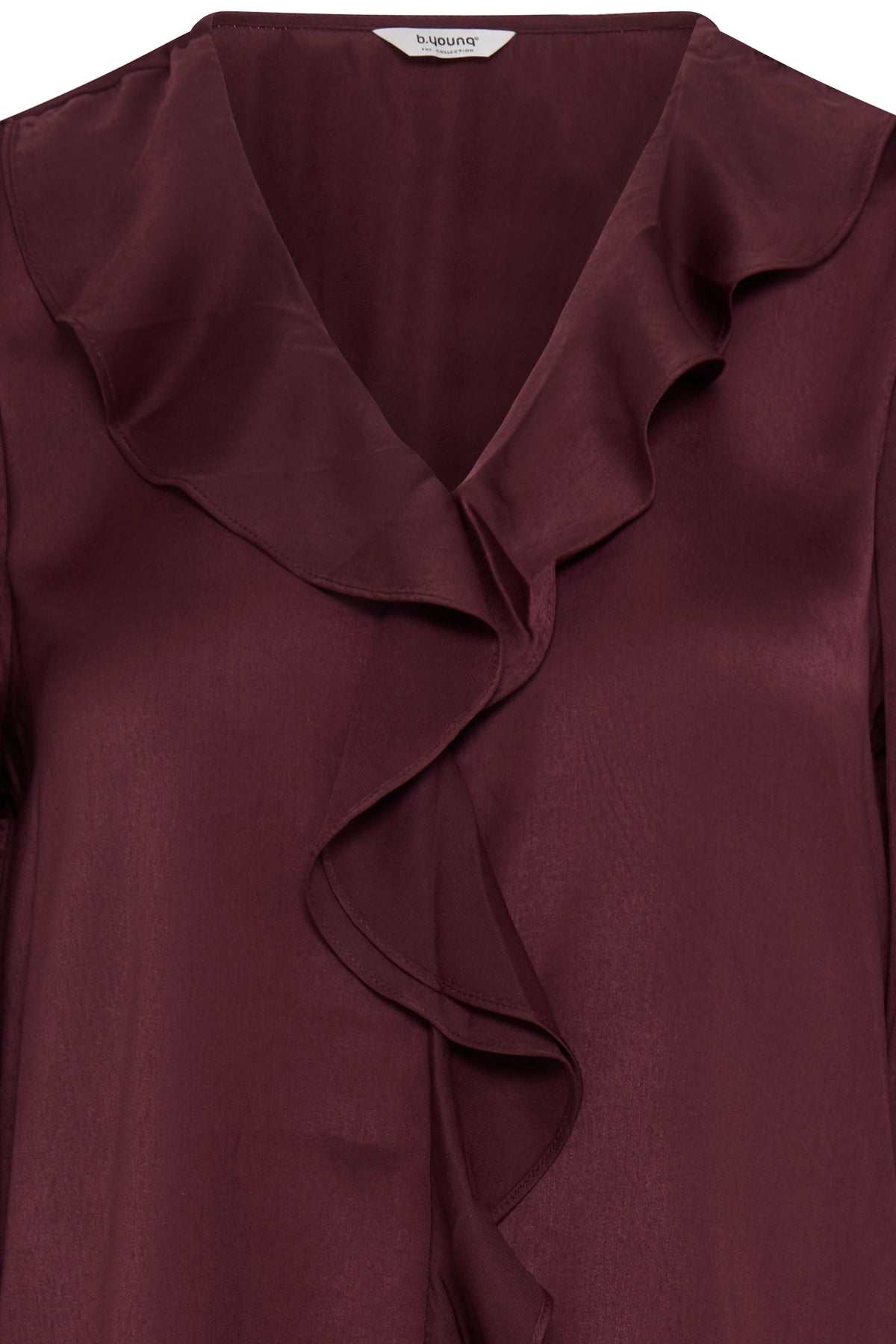 B.Young ByIgomi Port Royale Satin V-Neck Ruffle Blouse