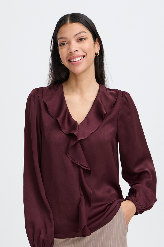 B.Young ByIgomi Port Royale Satin V-Neck Ruffle Blouse, 20818095