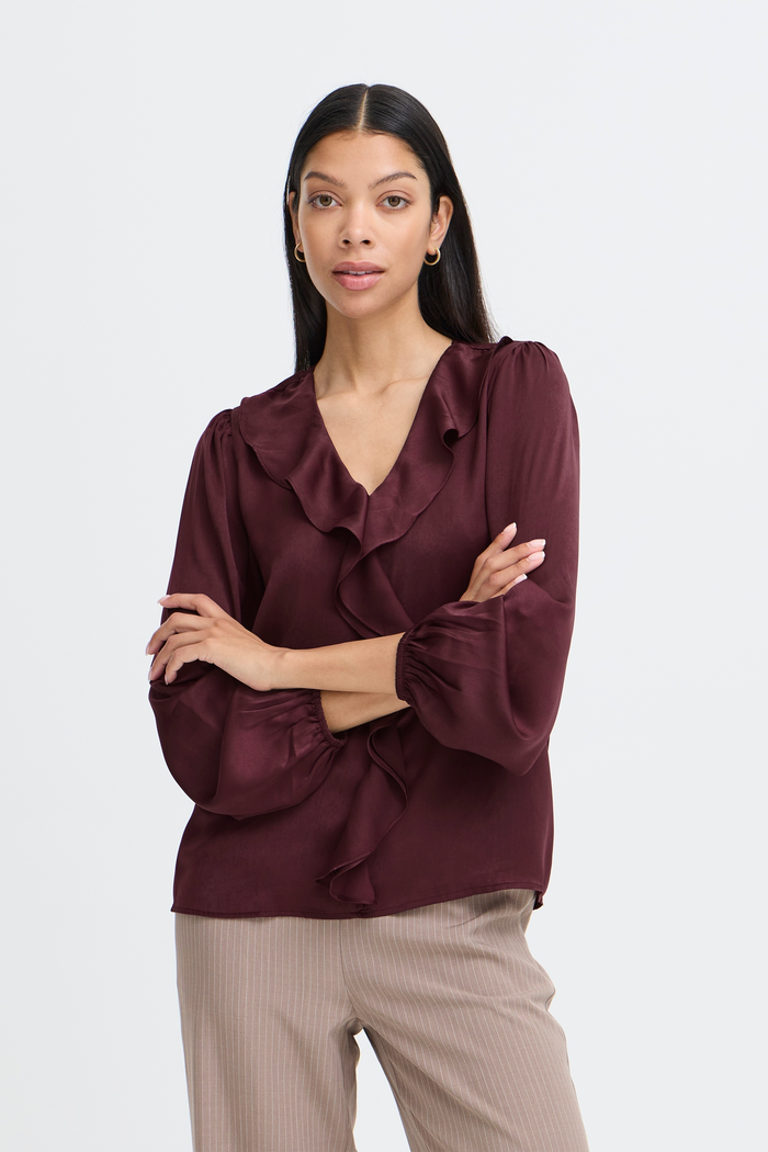 B.Young ByIgomi Port Royale Satin V-Neck Ruffle Blouse, 20818095