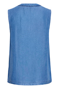 B.Young ByKosmo Mid Blue Denim Embroidered V-Neck Blouse