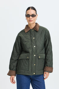 B.Young ByBellini Khaki Quilted Coat with Tan Cuffs