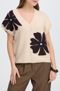 B.Young ByOmea Java Brown Flower V-Neck Knit