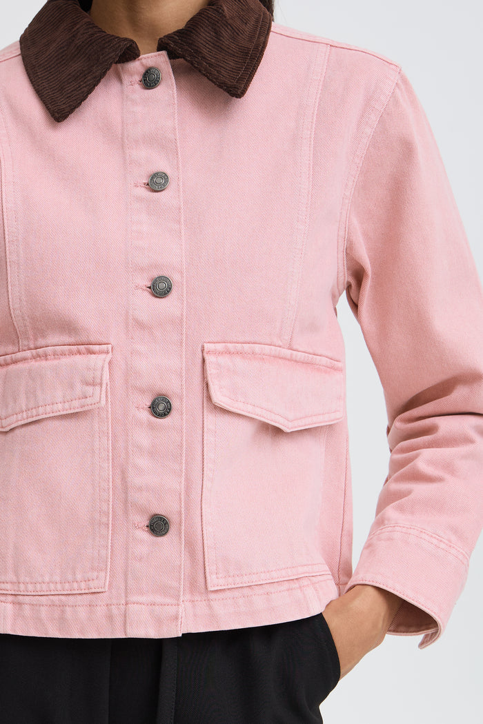 B.Young ByKadi Pink Polignac Denim Jacket with Burgundy Cord Collar, 20819536