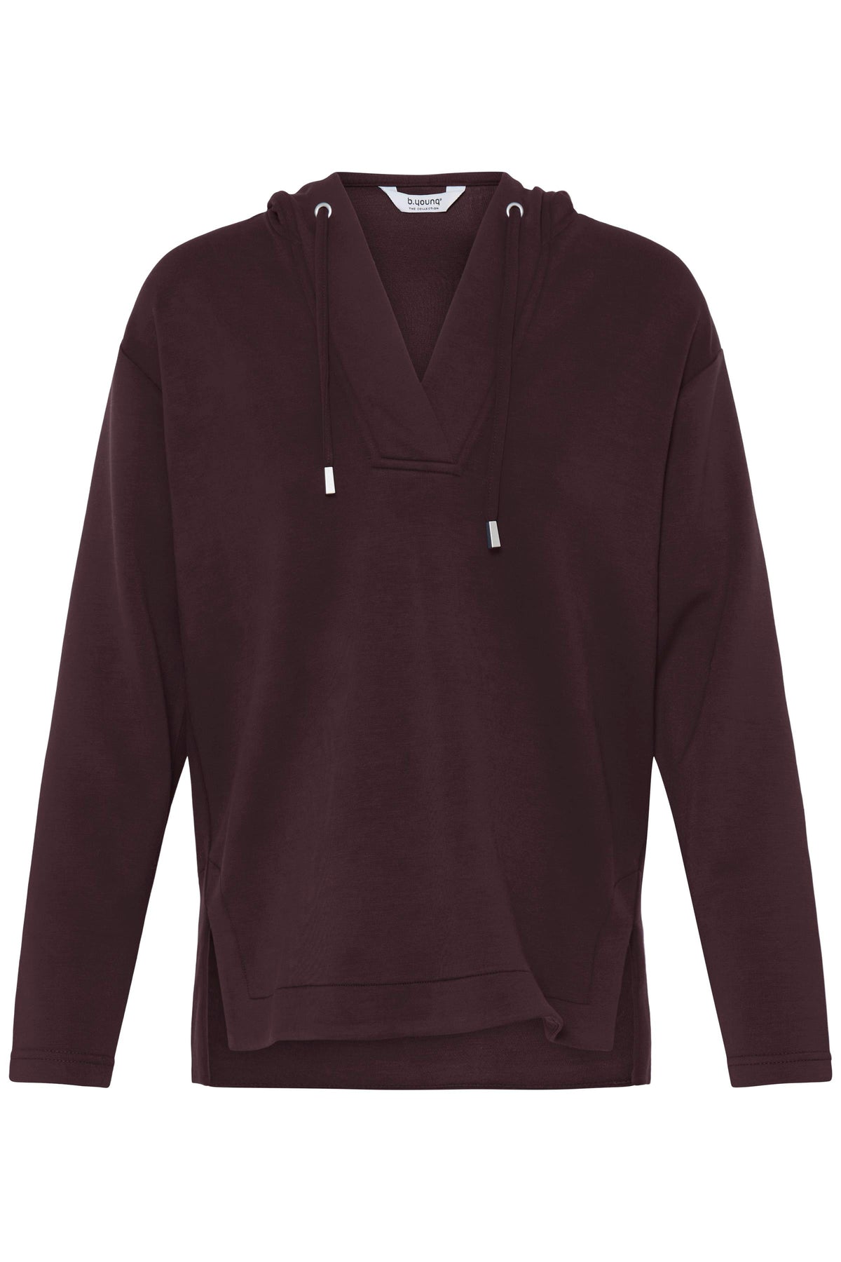 B.Young ByPusti Fudge Burgundy V-Neck Dipped Hem Modal Hoodie