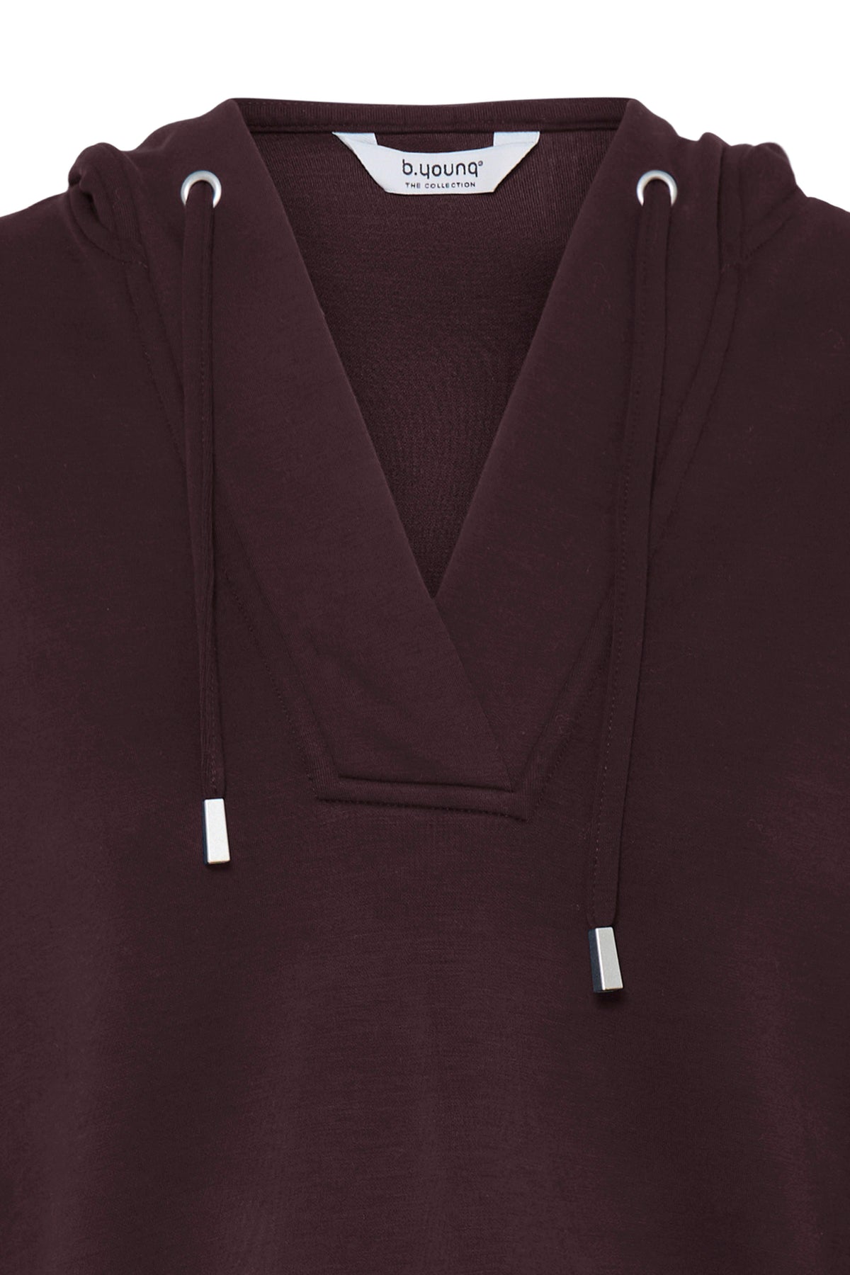 B.Young ByPusti Fudge Burgundy V-Neck Dipped Hem Modal Hoodie