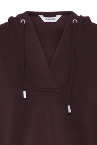 B.Young ByPusti Fudge Burgundy V-Neck Dipped Hem Modal Hoodie