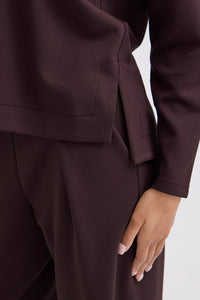 B.Young ByPusti Fudge Burgundy V-Neck Dipped Hem Modal Hoodie