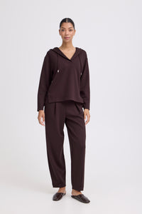 B.Young ByPusti Fudge Burgundy V-Neck Dipped Hem Modal Hoodie