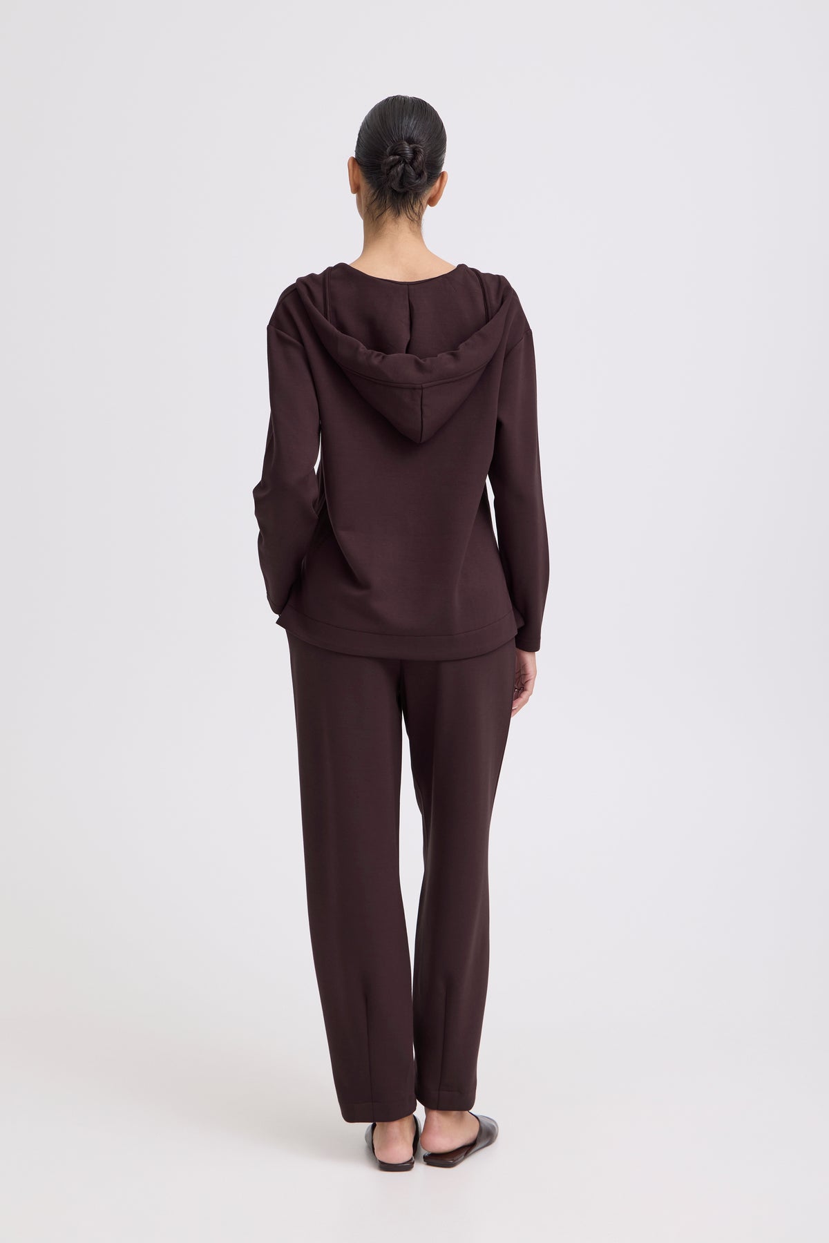 B.Young ByPusti Fudge Burgundy V-Neck Dipped Hem Modal Hoodie