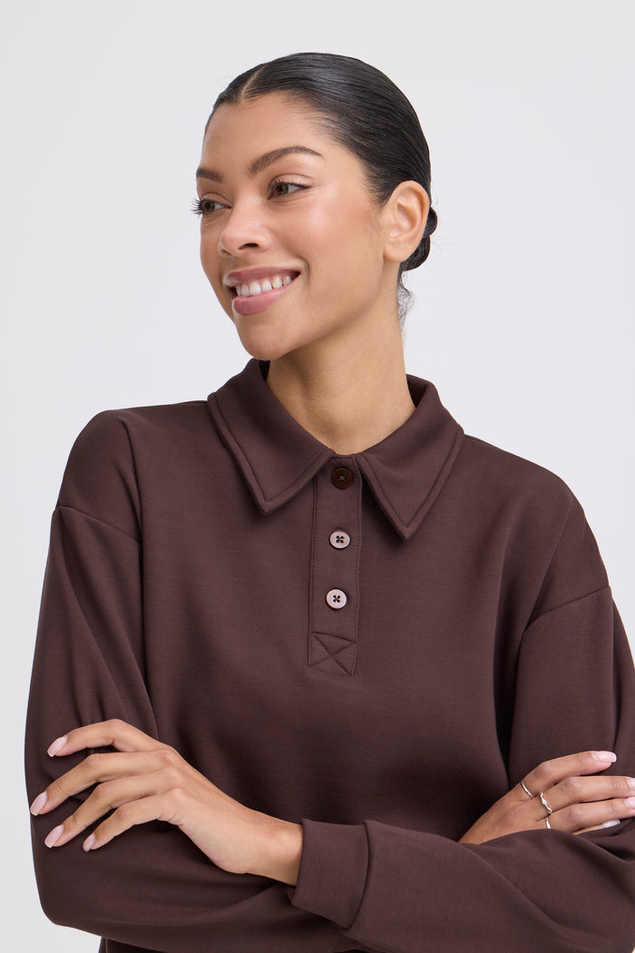 B.Young ByPusti Java Brown Modal Polo Sweatshirt