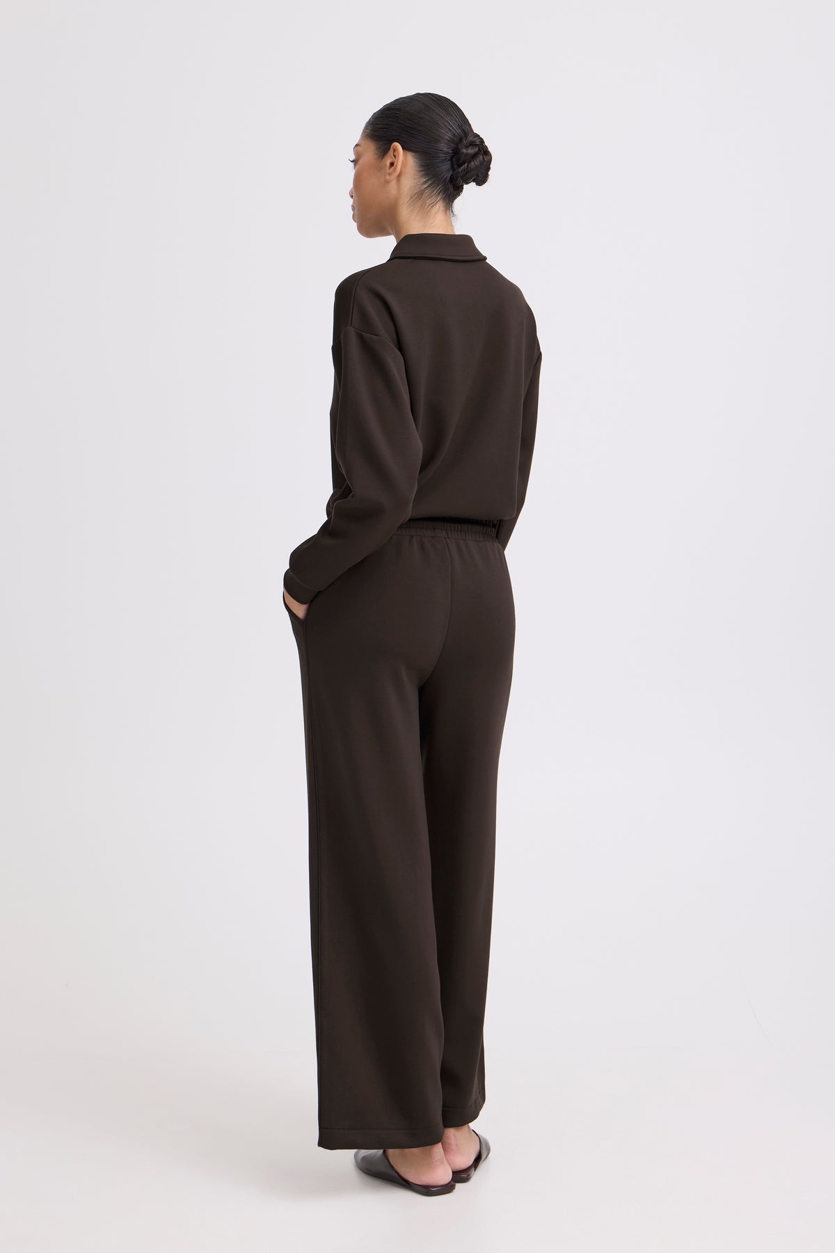 B.Young ByPusti Fudge Burgundy Modal Wide Leg Joggers with Piping Trim, 20819667