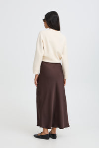B.Young ByDacanna Java Brown Satin Slip Midi Skirt
