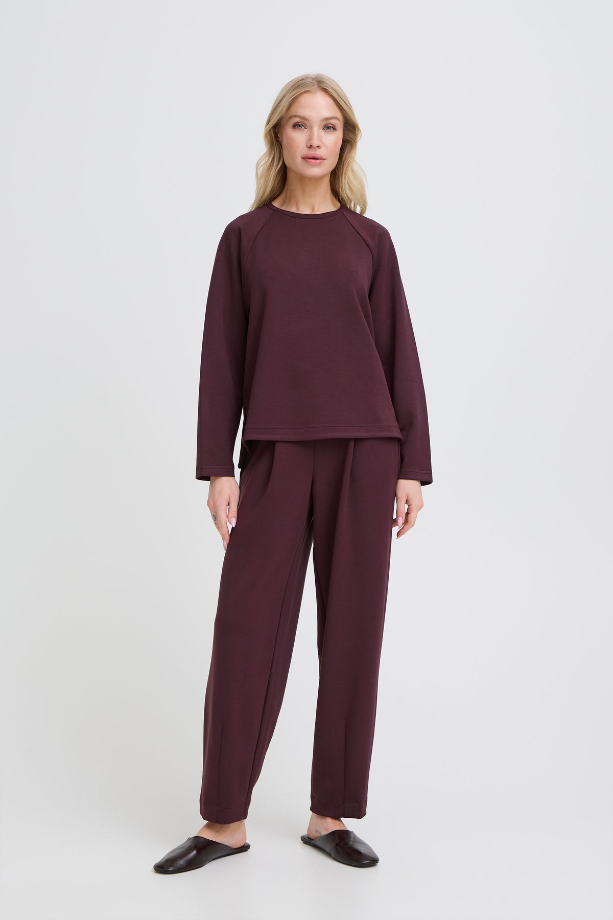 B.Young ByPusti Fudge Burgundy Modal Top with Slit Detailing