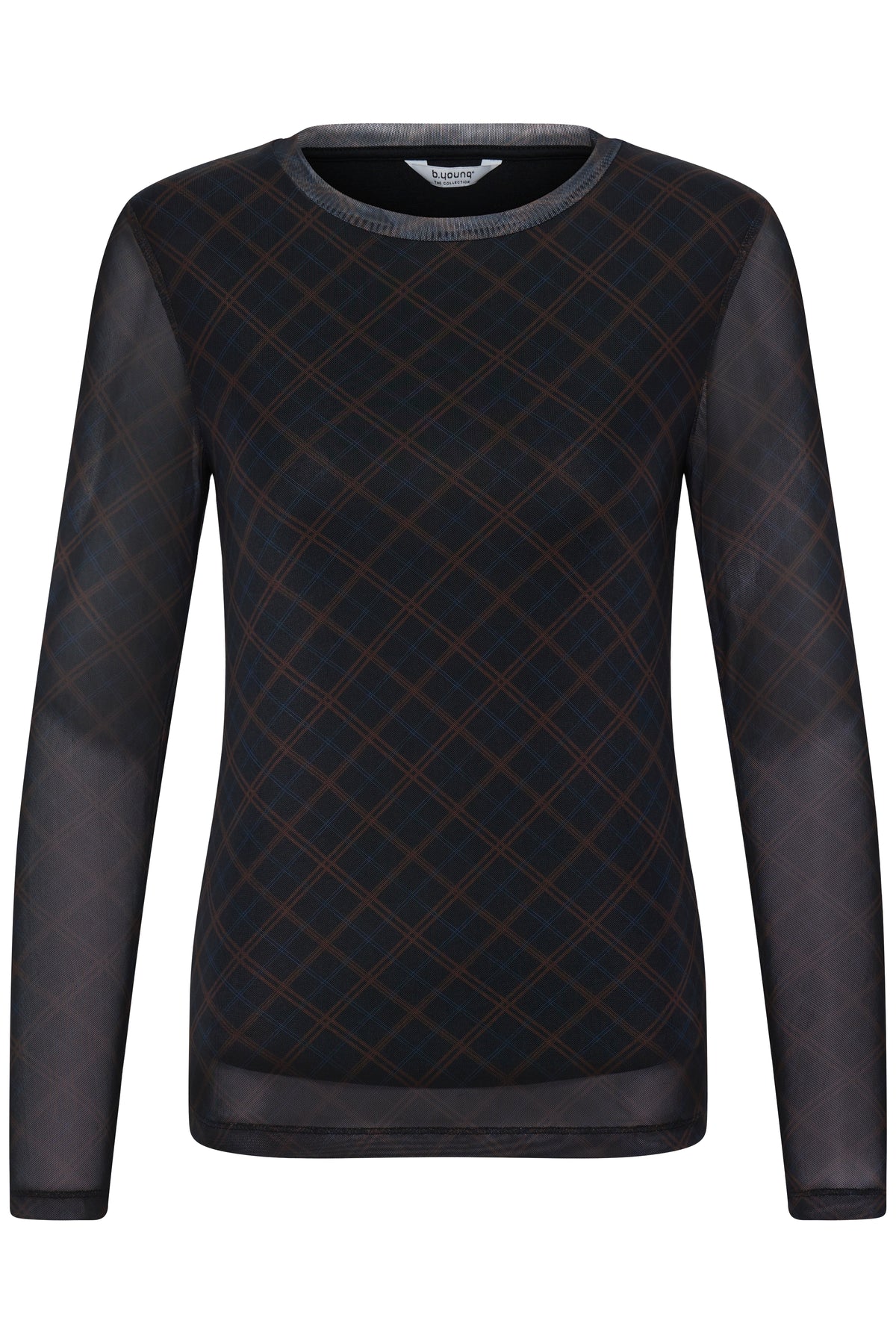 B.Young ByToa Dark Sapphire Check Long Sleeve Mesh Top, 20819912