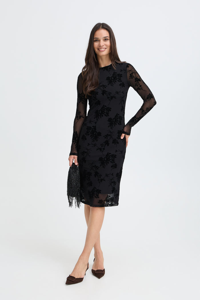 B.Young ByRimesha Black Meteorite Mesh Midi Dress