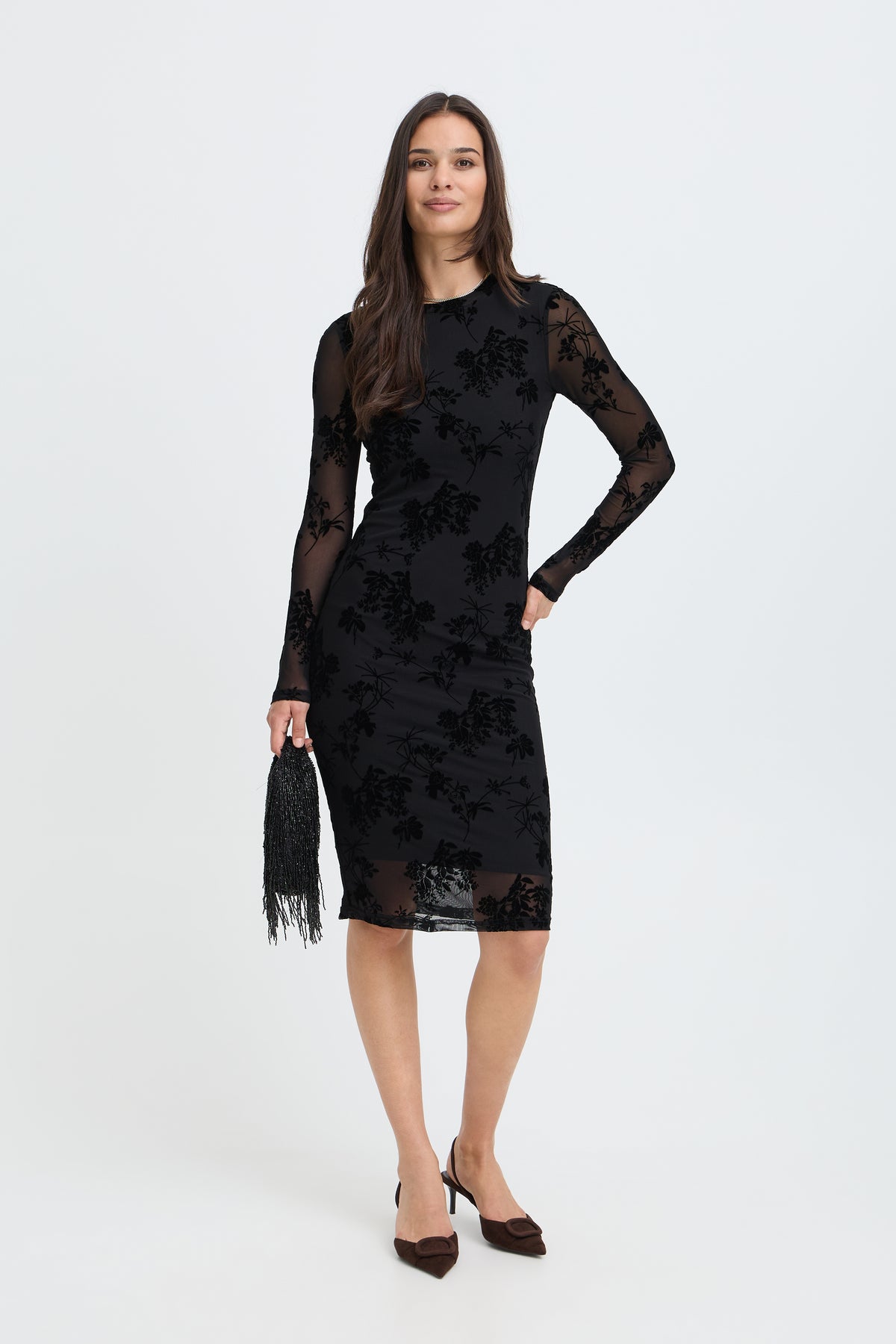 B.Young ByRimesha Black Meteorite Mesh Midi Dress