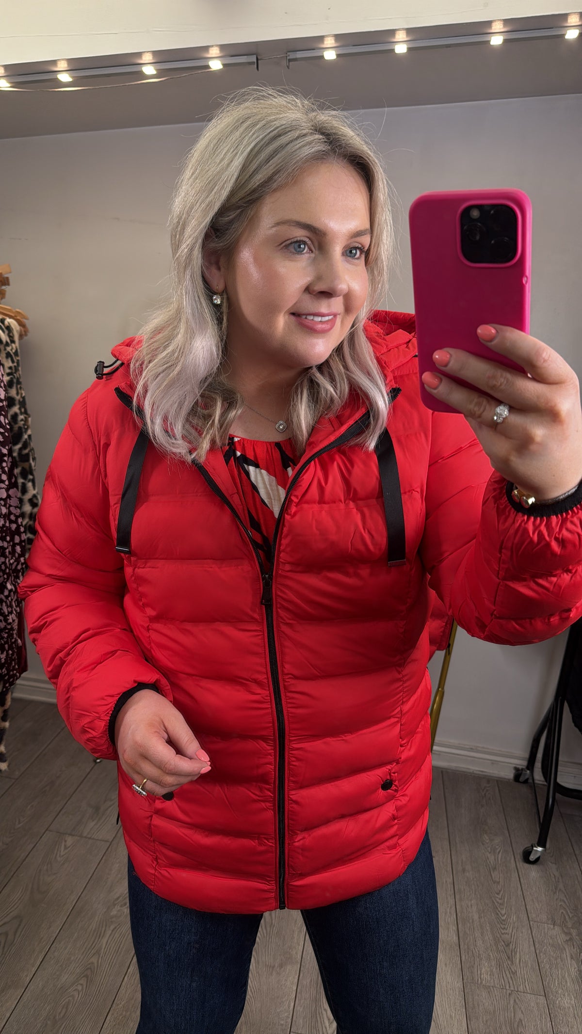 Fransa Frbafab Mars Red Quilted Puffa Coat with Zip Detailing
