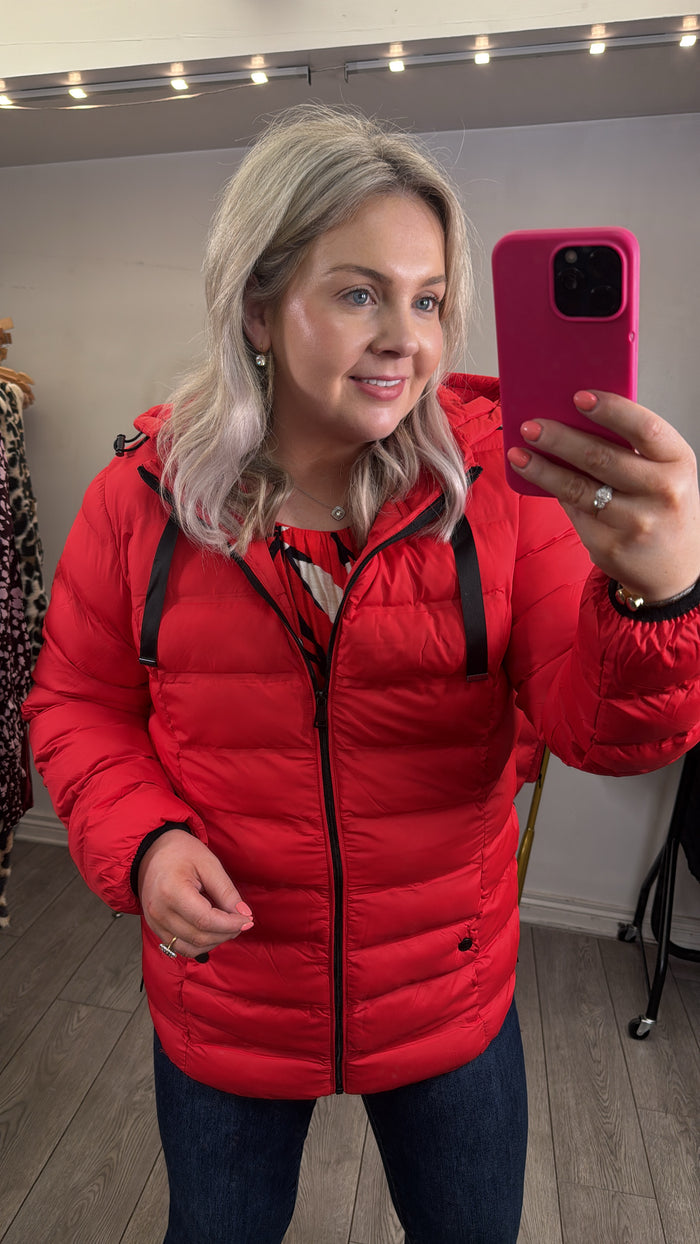 Fransa Frbafab Mars Red Quilted Puffa Coat with Zip Detailing