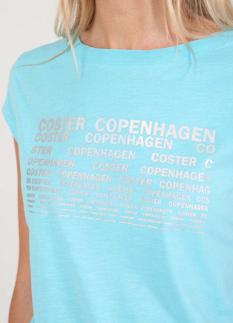 Coster Copenhagen Aqua Blue T-Shirt with Foil Coster Print, 241-1168