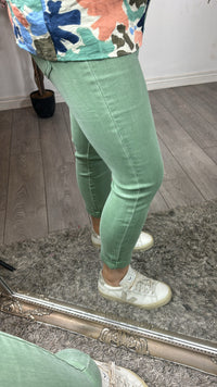 Toxik Highwaisted Boyfriend Sage Green Cropped Jeans