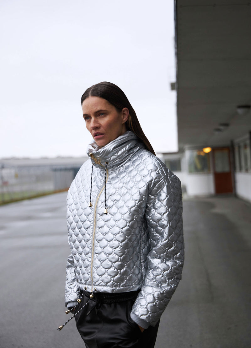 Coster Copenhagen Silver Quilted Cropped Oversized Jacket, 244-6414 