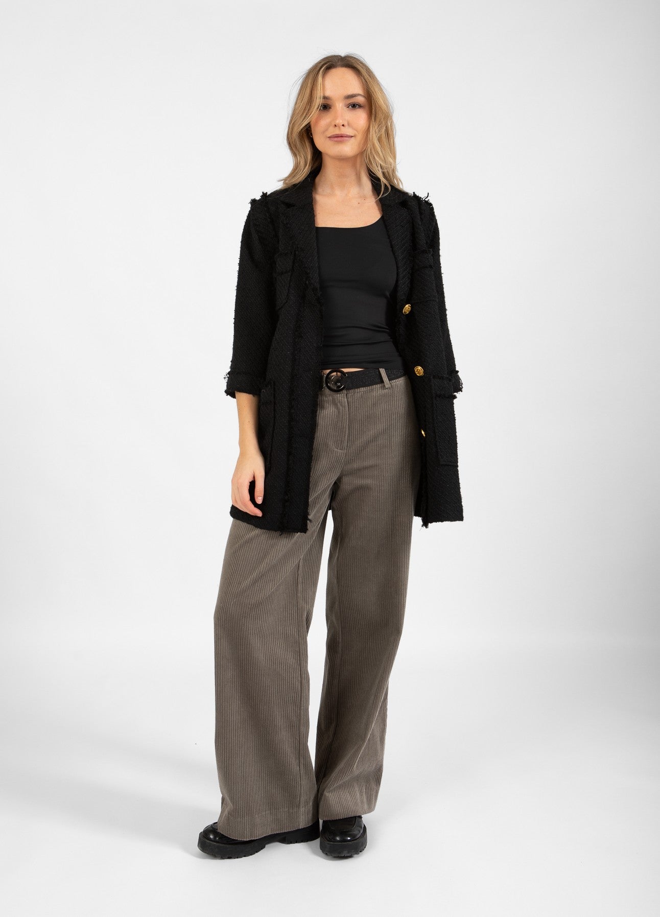 Coster Copenhagen Black Boucle Tweed Longline Jacket