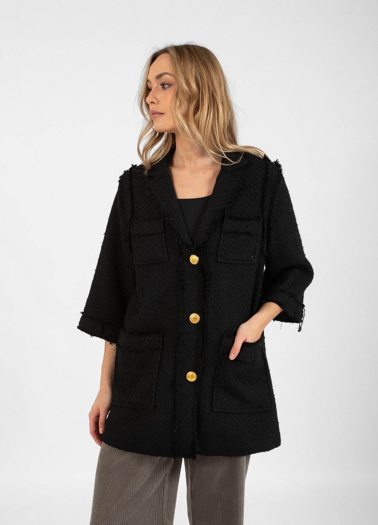 Black boucle coat best sale