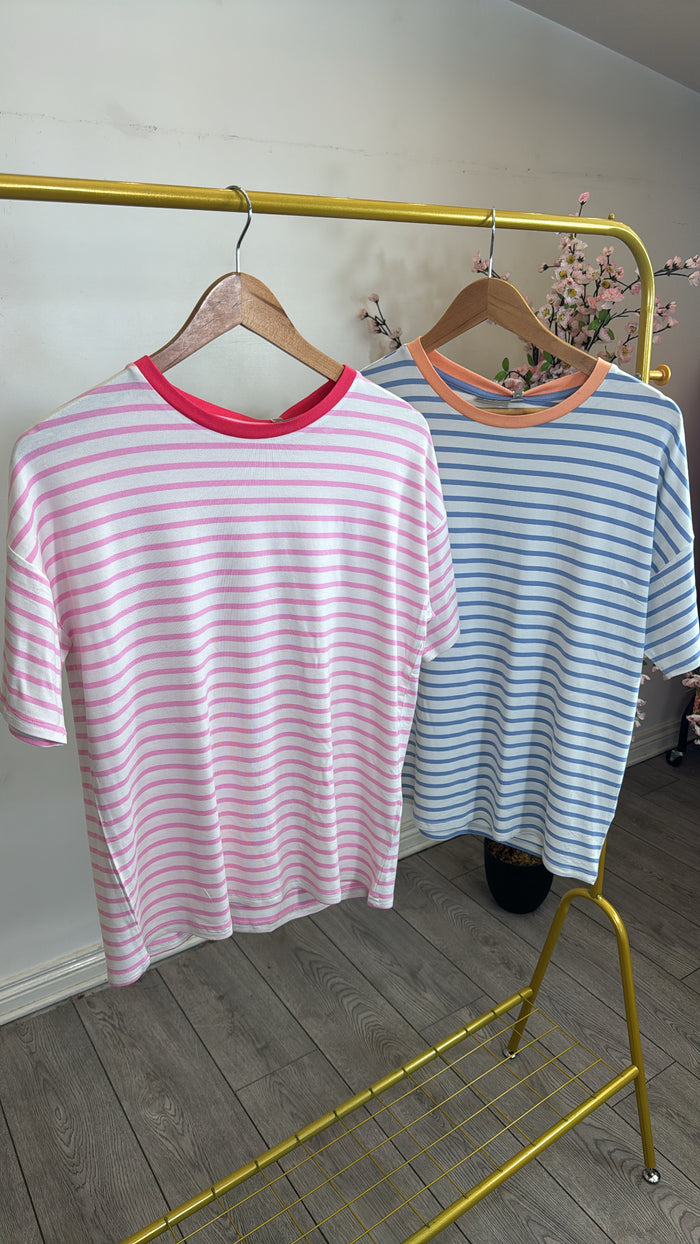 Fransa Frfeporsi Pink Frosting Mix Oversized Stripe T-Shirt