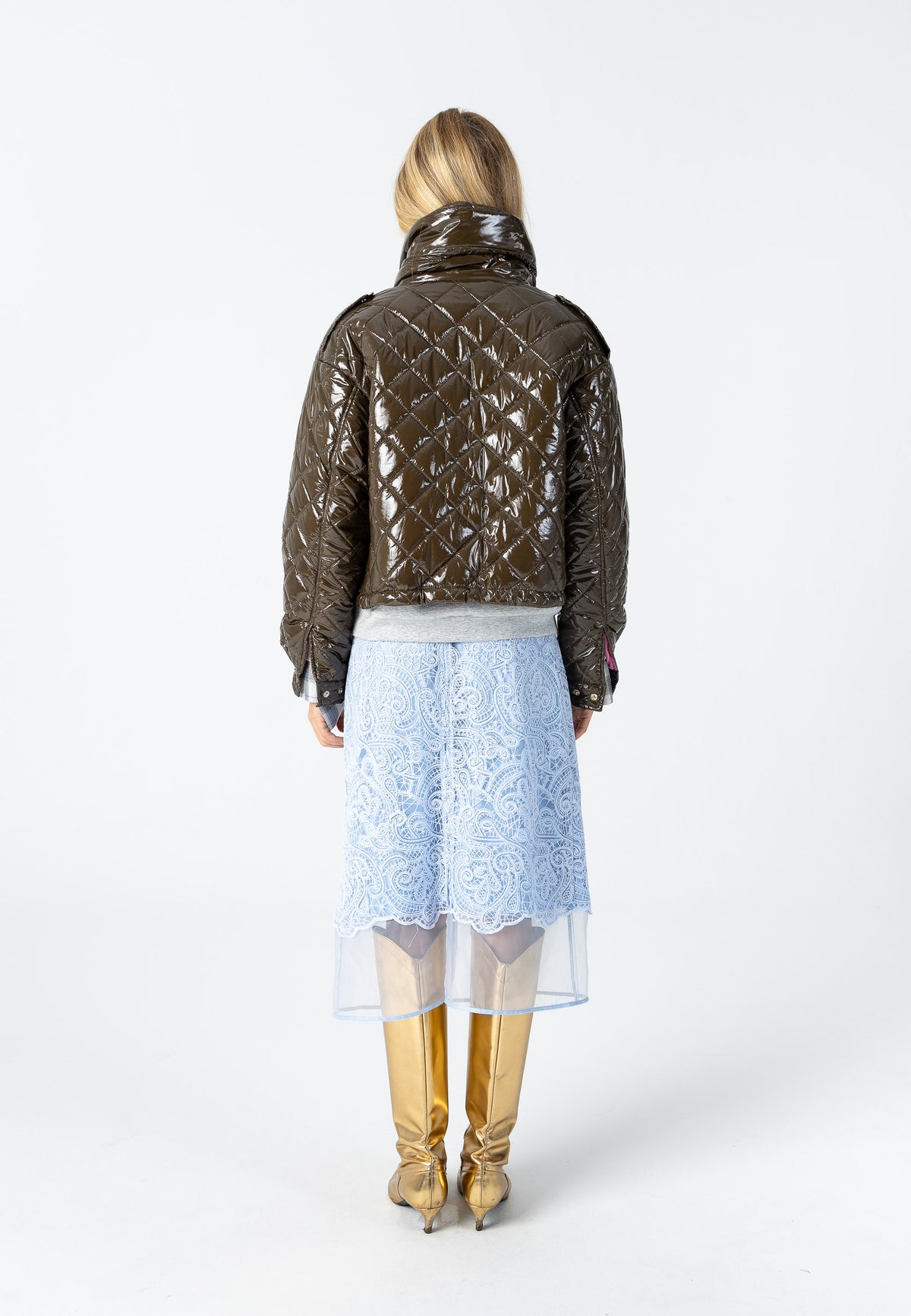 Coster Copenhagen Khaki Brown Quilted Cropped Oversized Jacket