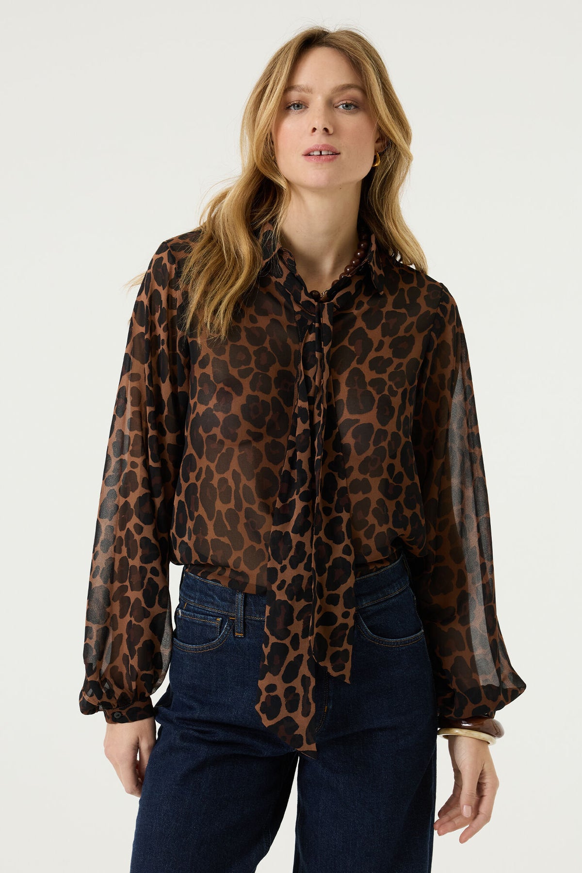 Garcia Hazel Bloom Leopard Tie Neck Shirt