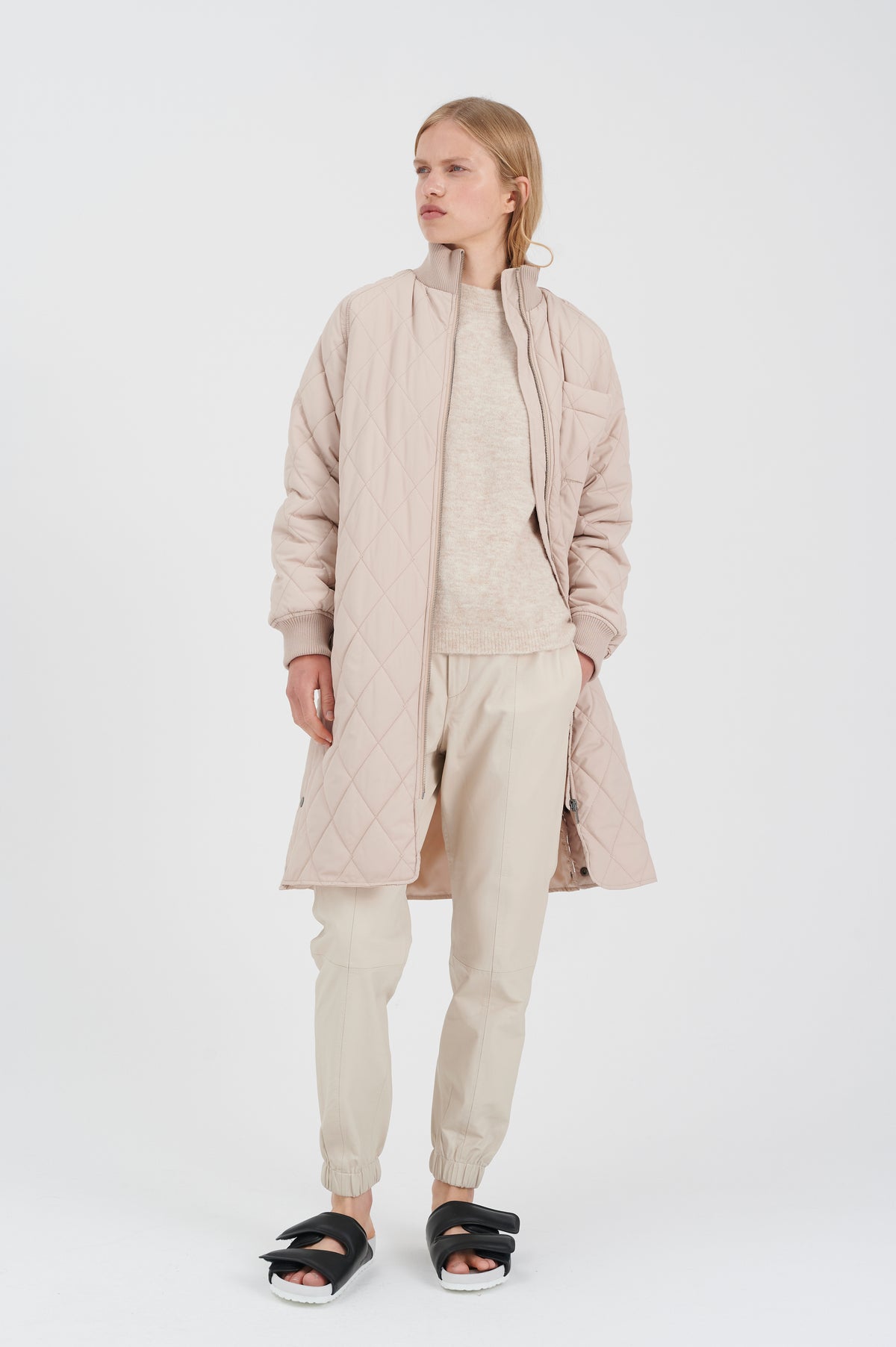 InWear Ektra Sandstone Ultimate Oversized Quilted Coat with Button Detailing