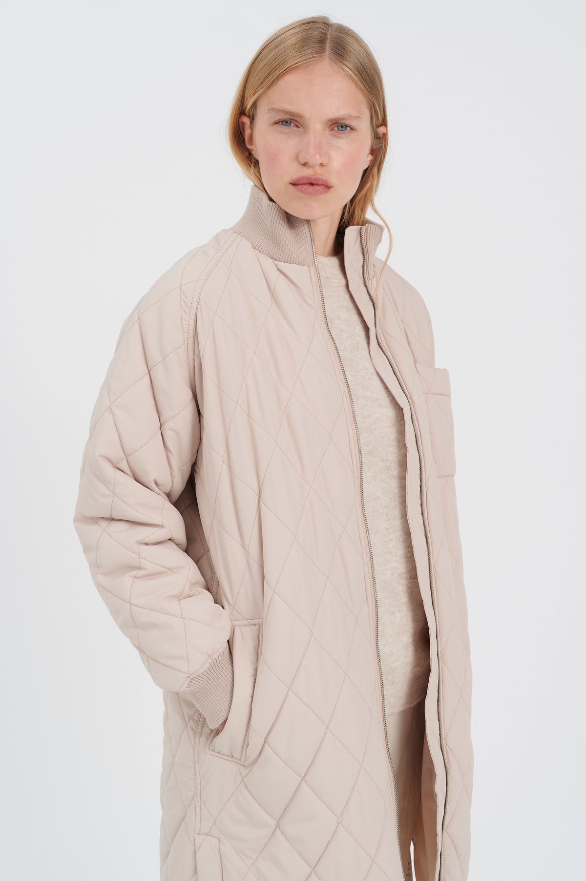 InWear Ektra Sandstone Ultimate Oversized Quilted Coat with Button Detailing