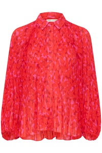 InWear Desdra Red Plisse Abstract Printed Oversized Blouse, 30108151