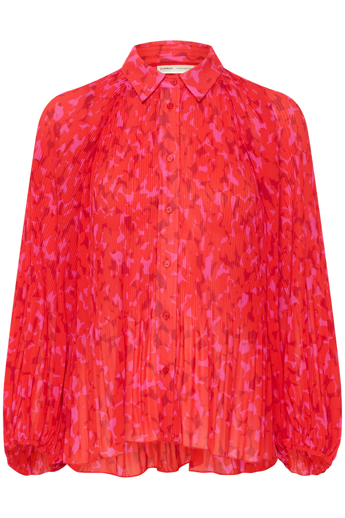InWear Desdra Red Plisse Abstract Printed Oversized Blouse, 30108151