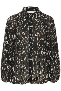 InWear Desdra Black Plisse Abstract Printed Oversized Blouse, 30108151