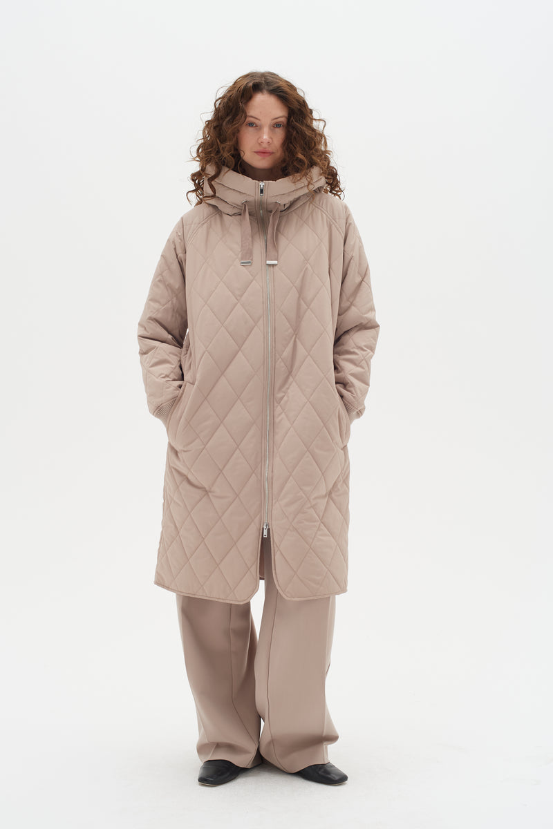InWear Iktra Mocha Grey Oversized Quilted Coat, 30108460